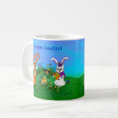 Frohe Ostern! Kaninchen mit Bunny und Chick Kaffeetasse (Vorderseite Links)