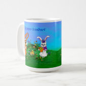 Frohe Ostern! Kaninchen mit Bunny und Chick Kaffeetasse (Vorderseite Links)