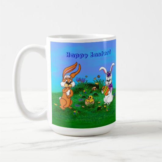 Frohe Ostern! Kaninchen mit Bunny und Chick Kaffeetasse (Links)
