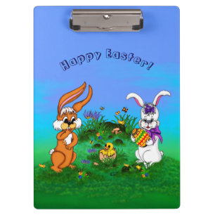 Frohe Ostern! Kaninchen mit Bunny und Chick Klemmbrett