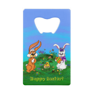Frohe Ostern! Kaninchen mit Bunny und Chick Kreditkartenflaschenöffner