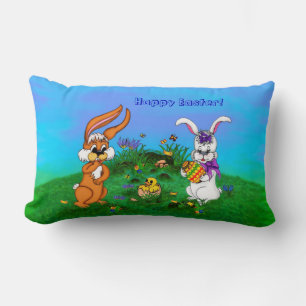 Frohe Ostern! Kaninchen mit Bunny und Chick Lendenkissen