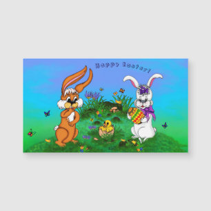 Frohe Ostern! Kaninchen mit Bunny und Chick Magnetkarte