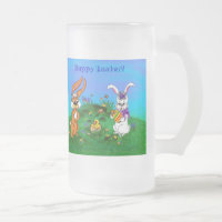 Frohe Ostern! Kaninchen mit Bunny und Chick