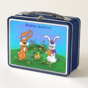 Frohe Ostern! Kaninchen mit Bunny und Chick Metall Brotdose