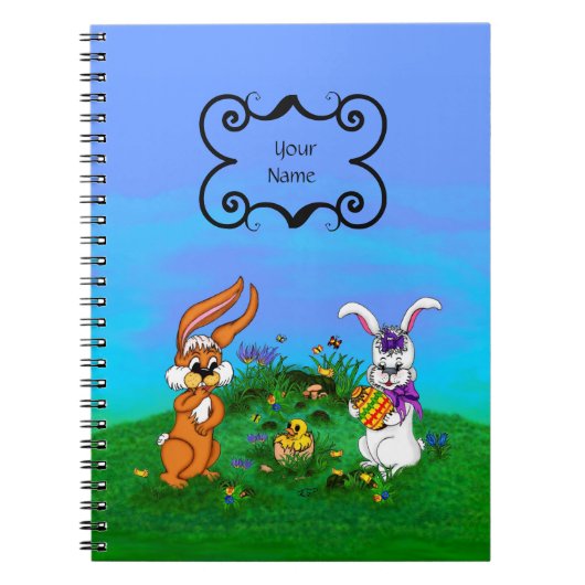 Frohe Ostern! Kaninchen mit Bunny und Chick Notizblock (Vorderseite)