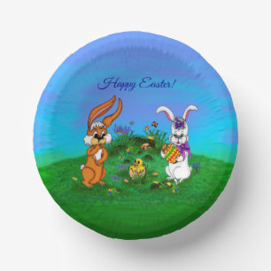 Frohe Ostern! Kaninchen mit Bunny und Chick Pappteller