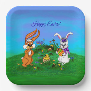 Frohe Ostern! Kaninchen mit Bunny und Chick Pappteller