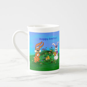 Frohe Ostern! Kaninchen mit Bunny und Chick Porzellantasse