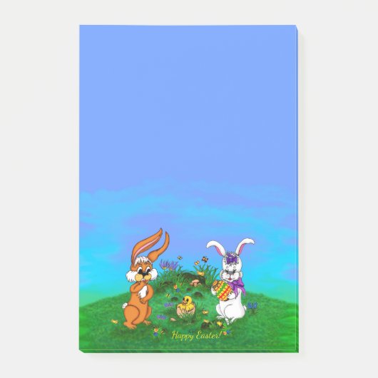 Frohe Ostern! Kaninchen mit Bunny und Chick Post-it Klebezettel (Vorderseite)