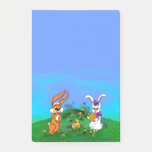 Frohe Ostern! Kaninchen mit Bunny und Chick Post-it Klebezettel (Vorderseite)