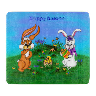 Frohe Ostern! Kaninchen mit Bunny und Chick Schneidebrett