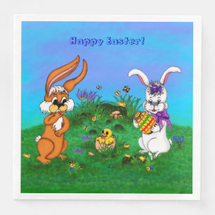 Frohe Ostern! Kaninchen mit Bunny und Chick Serviette
