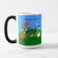 Frohe Ostern! Kaninchen mit Bunny und Chick