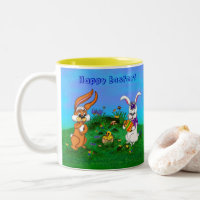 Frohe Ostern! Kaninchen mit Bunny und Chick