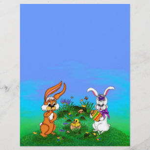 Frohe Ostern! Kaninchen mit Häschen und Küken