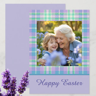 Frohe Ostern Kariert Ein Foto Lila Blau Pastell Feiertagskarte