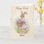 Frohe Ostern Karte - Hase mit Lavendelkorb (Gelbe Blume)