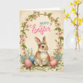 Frohe Ostern Karte - Hasen Blumenkranz (Gelbe Blume)