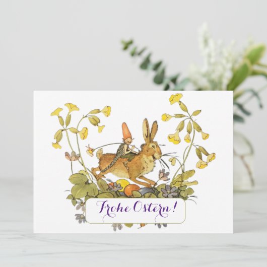 Frohe Ostern Karte Mit Hase Deutscher Text (Stehend Vorderseite)