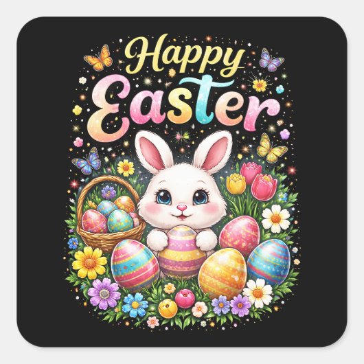 Frohe Ostern kleiner Hase Quadratischer Aufkleber (Vorderseite)