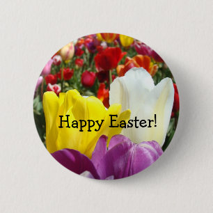 Frohe Ostern! Knöpfe Bunte Tulip-Blume Button