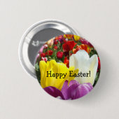 Frohe Ostern! Knöpfe Bunte Tulpen Blumen Button (Vorne & Hinten)
