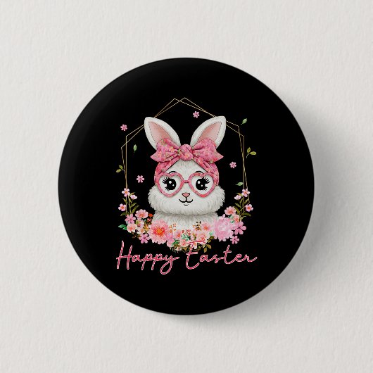Frohe Ostern Kokette Florale Hase Frauen Mädchen K Button (Vorderseite)