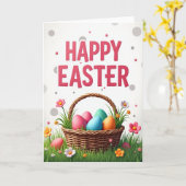 Frohe Ostern Korb Eier Karte (Gelbe Blume)