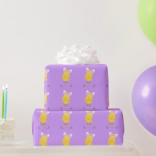 Frohe Ostern Kücken Hasenohren Lila Gelb Süß  Geschenkpapier