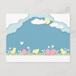 Frohe Ostern-Küken und Ei, Frühlings-Papierkunst Postkarte