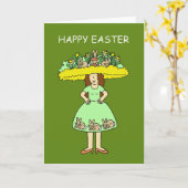 Frohe Ostern, Lady in Osterbonnet. Karte (Gelbe Blume)