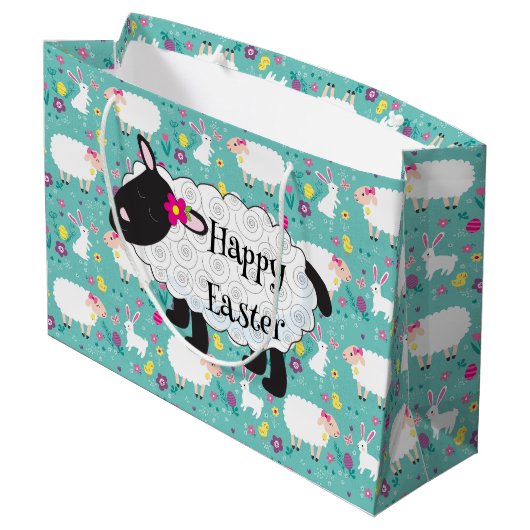 Frohe Ostern Lamm Große Geschenktüte (Rückseite Schrägansicht)