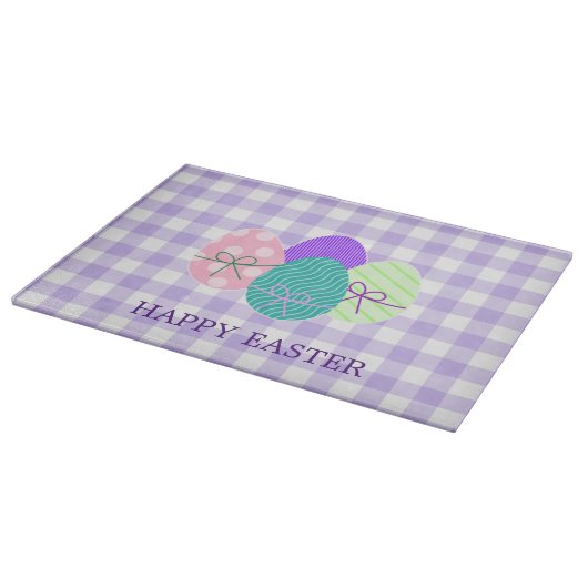 Frohe Ostern Land Lavendel Gingham-Muster Schneidebrett (Ecke)