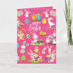 Frohe Ostern, Lustige Häschen-Wünsche und Bunt Karte