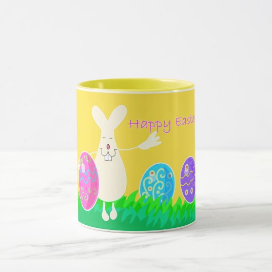 Frohe Ostern - lustiger Hase mit Eiern Tasse (Zentrum)