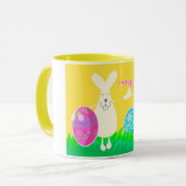 Frohe Ostern - lustiger Hase mit Eiern Tasse (Vorderseite Links)