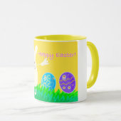 Frohe Ostern - lustiger Hase mit Eiern Tasse (VorderseiteRechts)