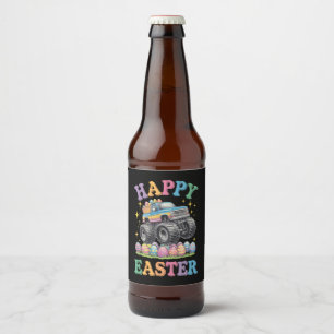 Frohe Ostern Lustiger Monster Truck zerdrückt Eier Bierflaschenetikett
