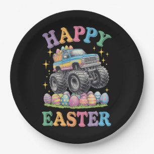 Frohe Ostern Lustiger Monster Truck zerdrückt Eier Pappteller