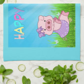 Frohe Ostern Mädchen Schweinchen Geschirrtuch (Gefaltet)