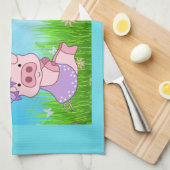 Frohe Ostern Mädchen Schweinchen Geschirrtuch (Viertel Falte)