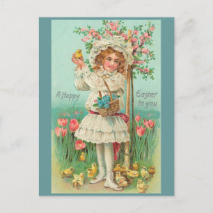 Frohe Ostern Mädchen Vintage Feiertagspostkarte