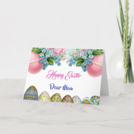 Frohe Ostern Mama Blau Rosa Aquarell Florales Ei Feiertagskarte