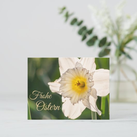 Frohe Ostern mit Blumengruß Postkarte (Stehend Vorderseite)