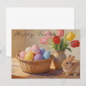 Frohe Ostern mit bunten Eiern und Tulpen (Vorne/Hinten)