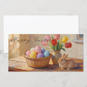 Frohe Ostern mit bunten Eiern und Tulpen (Vorne/Hinten)