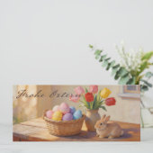 Frohe Ostern mit bunten Eiern und Tulpen (Stehend Vorderseite)