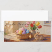 Frohe Ostern mit bunten Eiern und Tulpen (Vorne/Hinten)