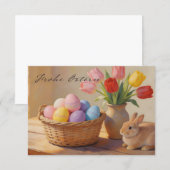 Frohe Ostern mit bunten Eiern und Tulpen (Vorne/Hinten)